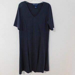 Susan Graver Size L Liquid Knit Gray Stretchy Casual Dress Short Sleeve